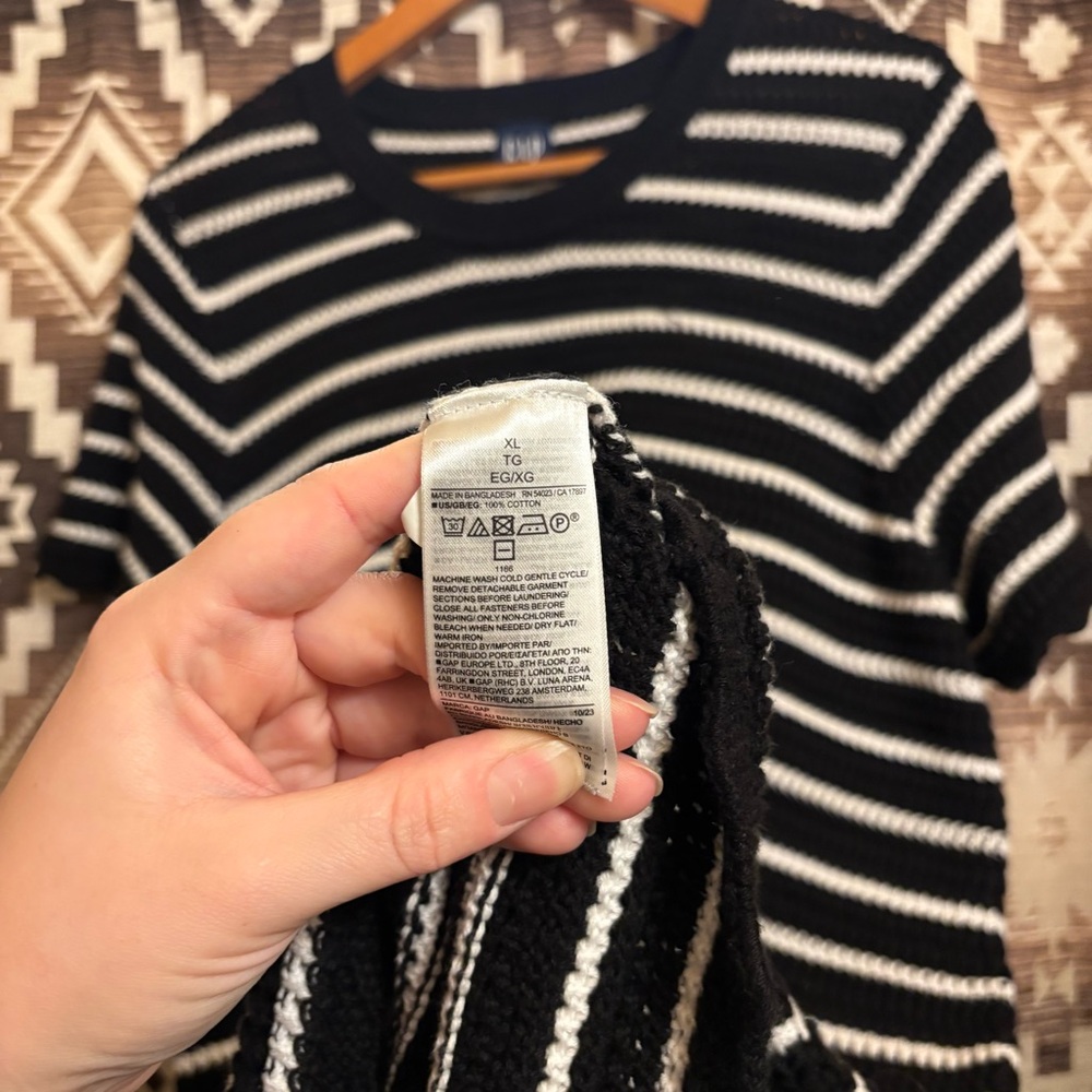 Gap Women’s Crochet Dress, 100% Cotton, Size XL, Black & White Stripes - Picture 8 of 12